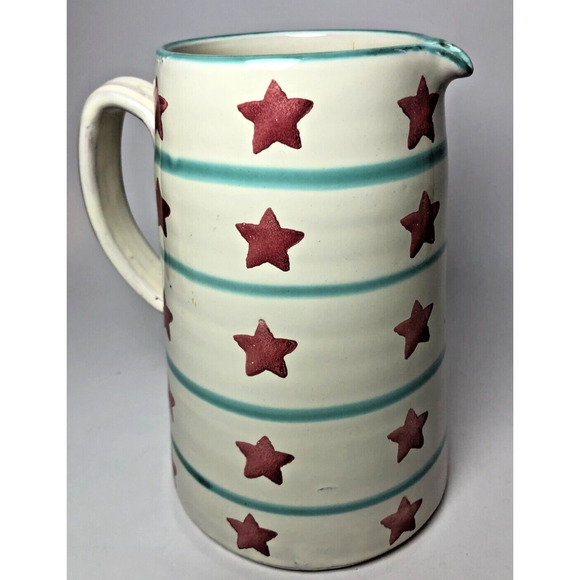 Vtg Ceramiche Nicola Fasano CNF Grottaglie Italy Stars Stripes Pottery Pitcher - Picture 3 of 7